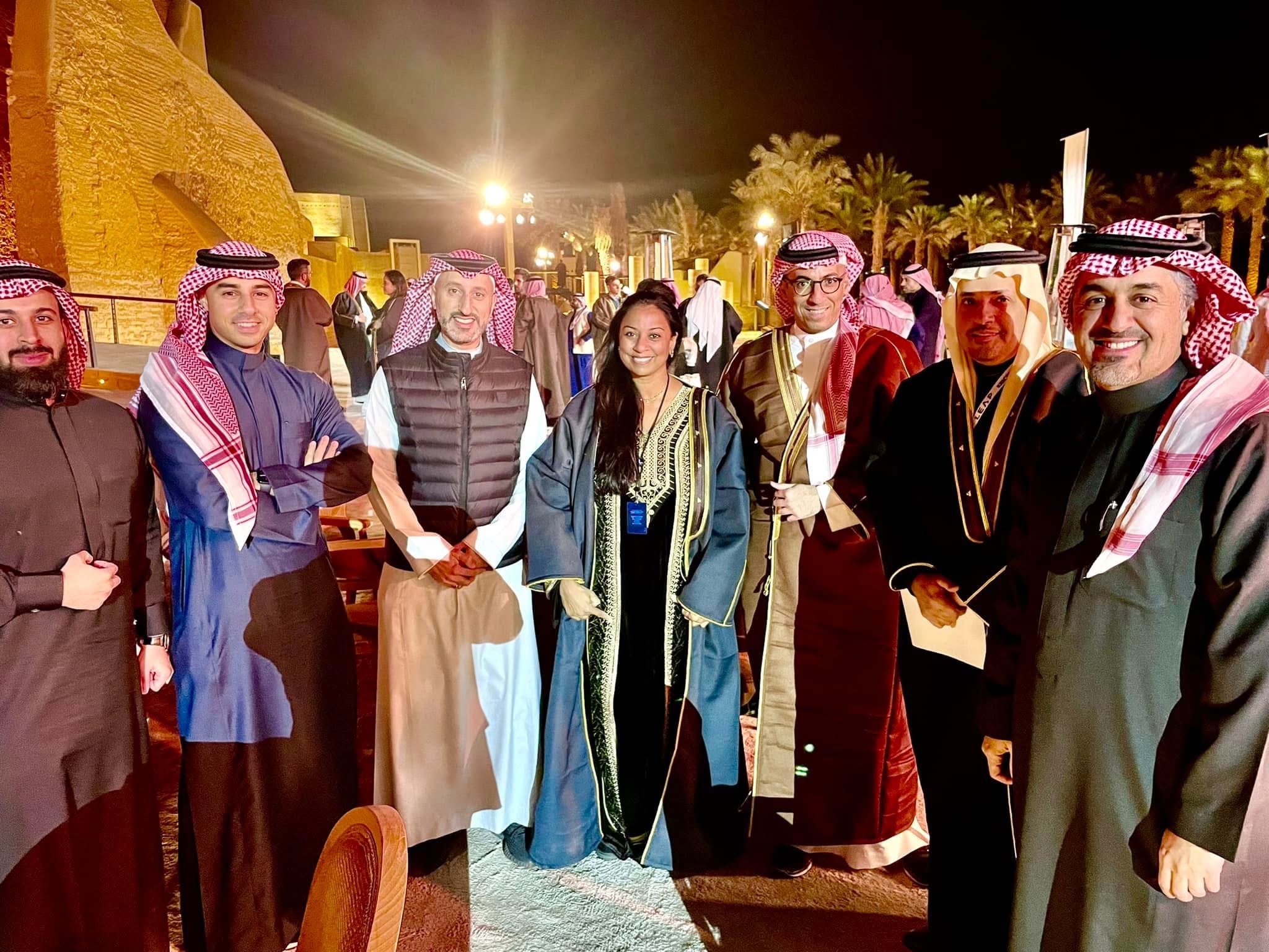 Anu Bhardwaj with Saudi delegates and dignitaries at the historic Diriyah UNESCO World Heritage Site — VIP evening during LEAP Summit, Riyadh, February 2022