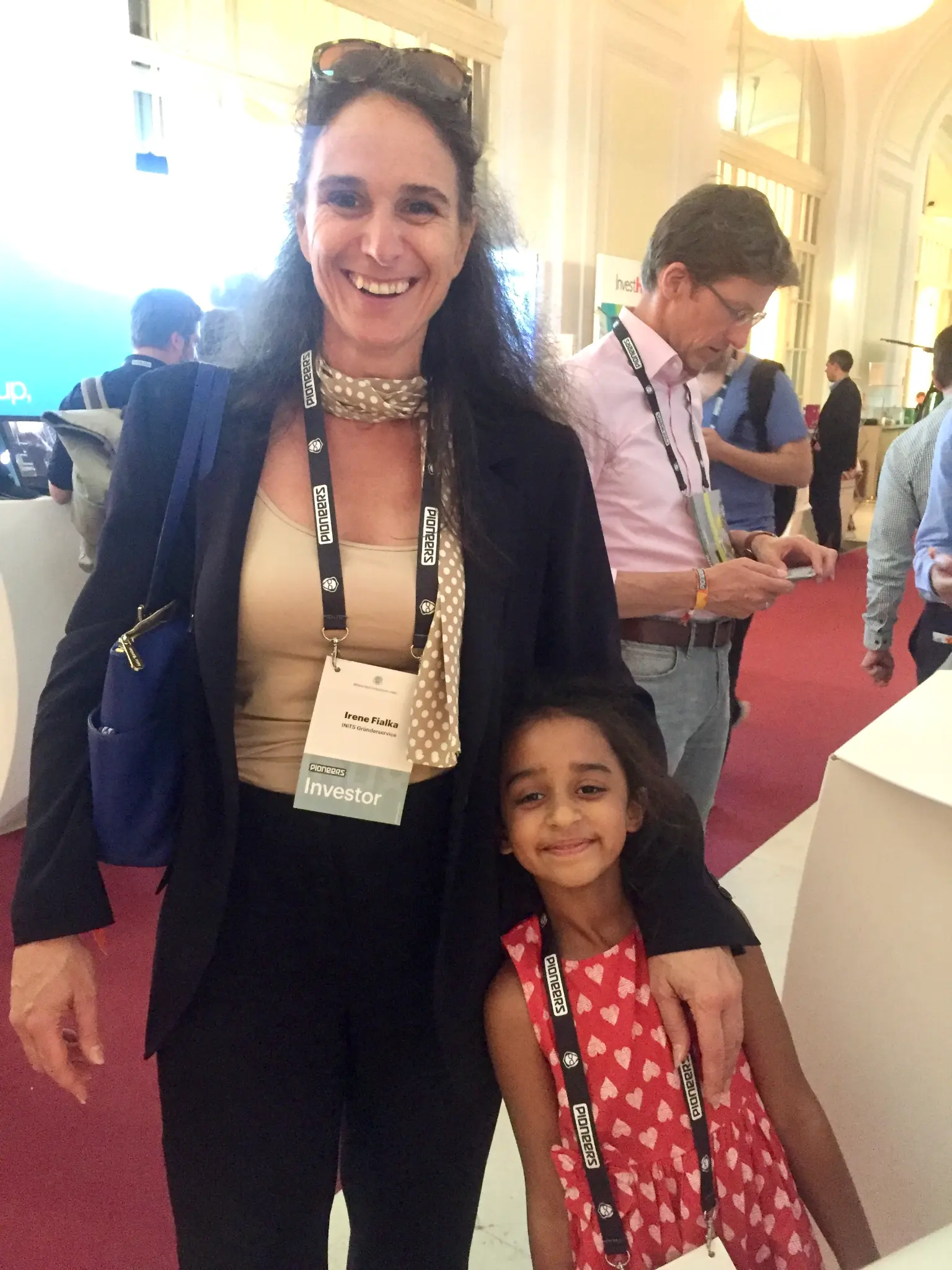 Arya Bhardwaj with Irene Fialka — Managing Director of Health Hub Vienna, CEO of INiTS (Vienna's high-tech incubator), co-founder of Investorinnen.com, and champion of women in tech — at Pioneers '17, Hofburg Imperial Palace, Vienna, June 2017