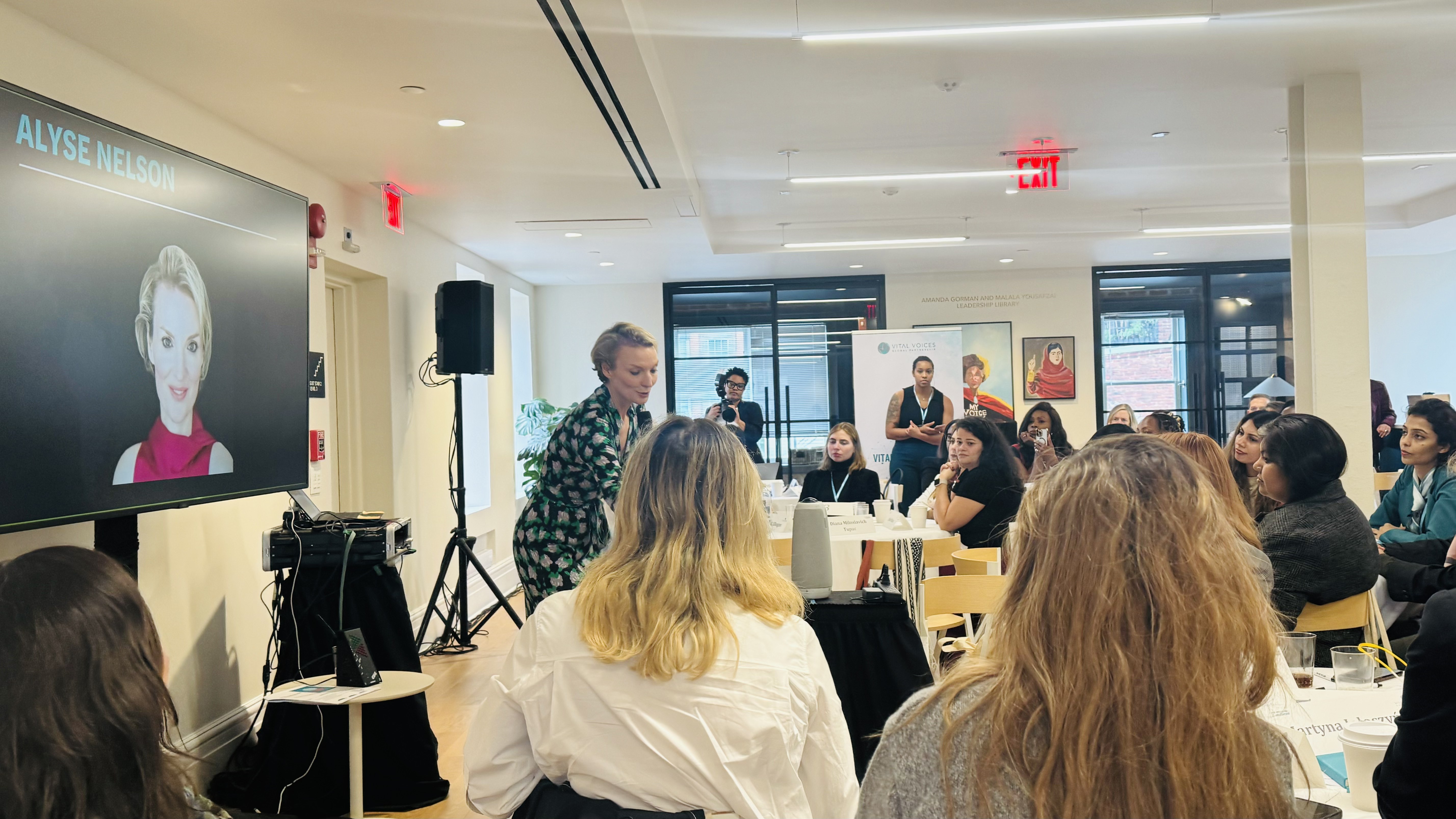 Alyse Nelson (President & CEO, Vital Voices Global Partnership) addressing the Vital Voices Global Fellows cohort · Washington, D.C. · October 2024
