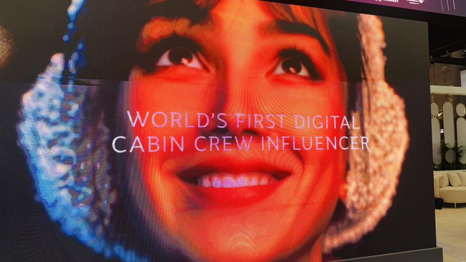Qatar Airways ‘World’s First Digital Cabin Crew Influencer’ display at Web Summit Qatar 2025