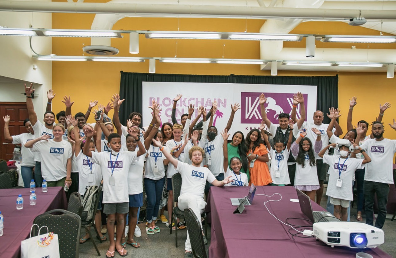 Krypto for Kids Caribbean — Group celebration at Blockchain on the Beach Barbados, UWI Cave Hill Campus, October 2022.