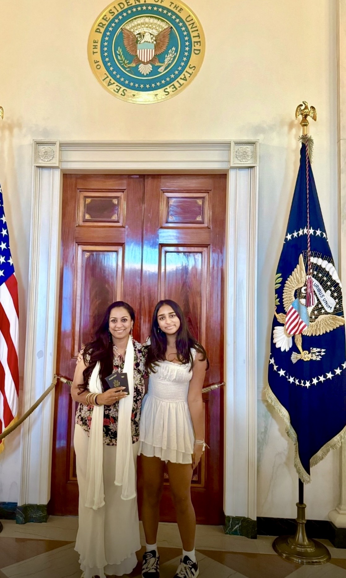 Anu & Arya Bhardwaj at the White House — Vital Voices Global Fellows Program · October 3, 2024 · Washington, D.C.