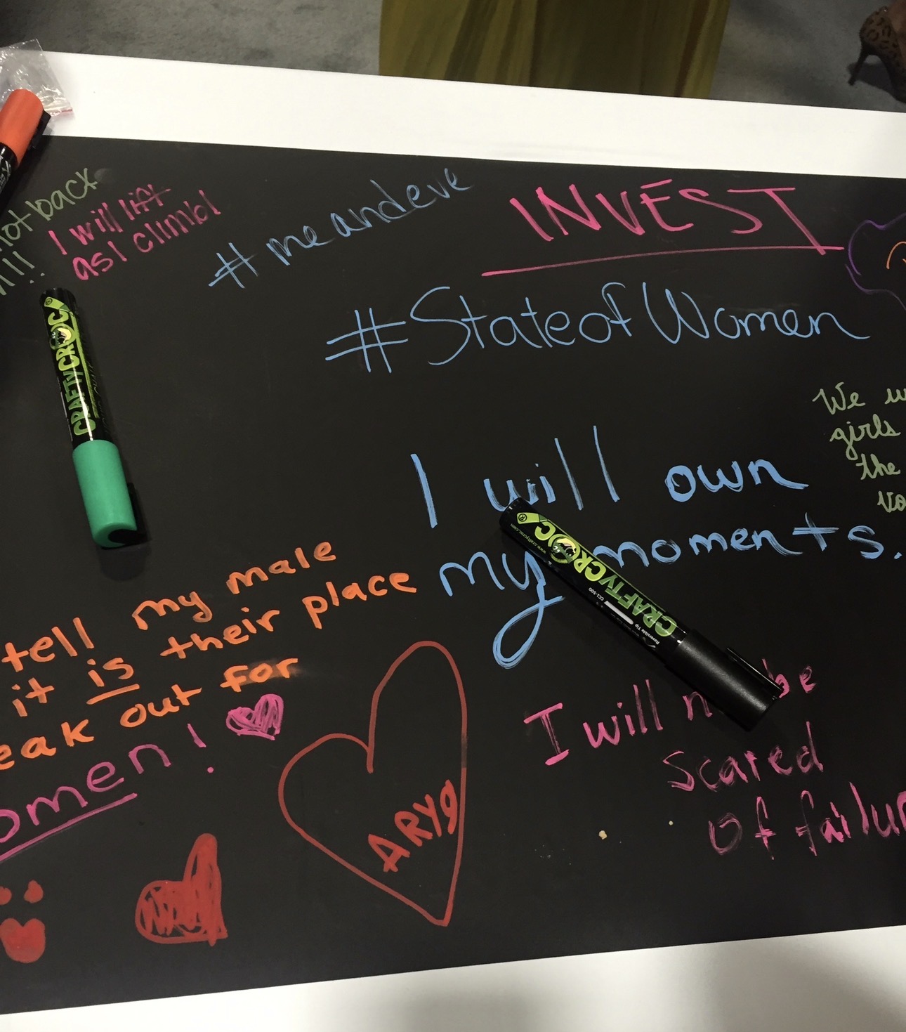 Chalkboard with #StateofWomen messages — The United State of Women Summit, Washington DC, 2016