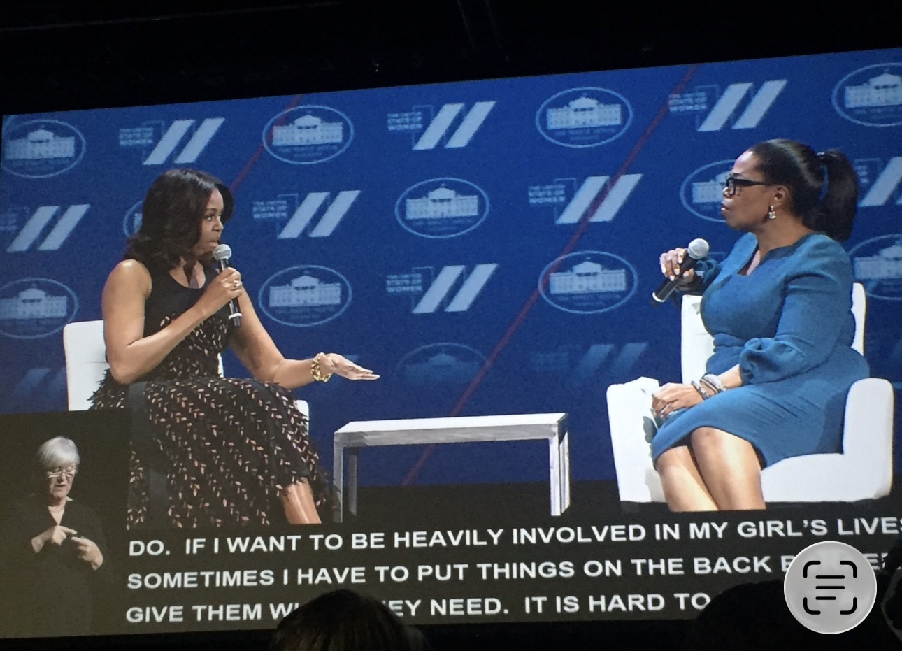 First Lady Michelle Obama and Oprah Winfrey on stage at The United State of Women Summit — Washington DC, June 14, 2016