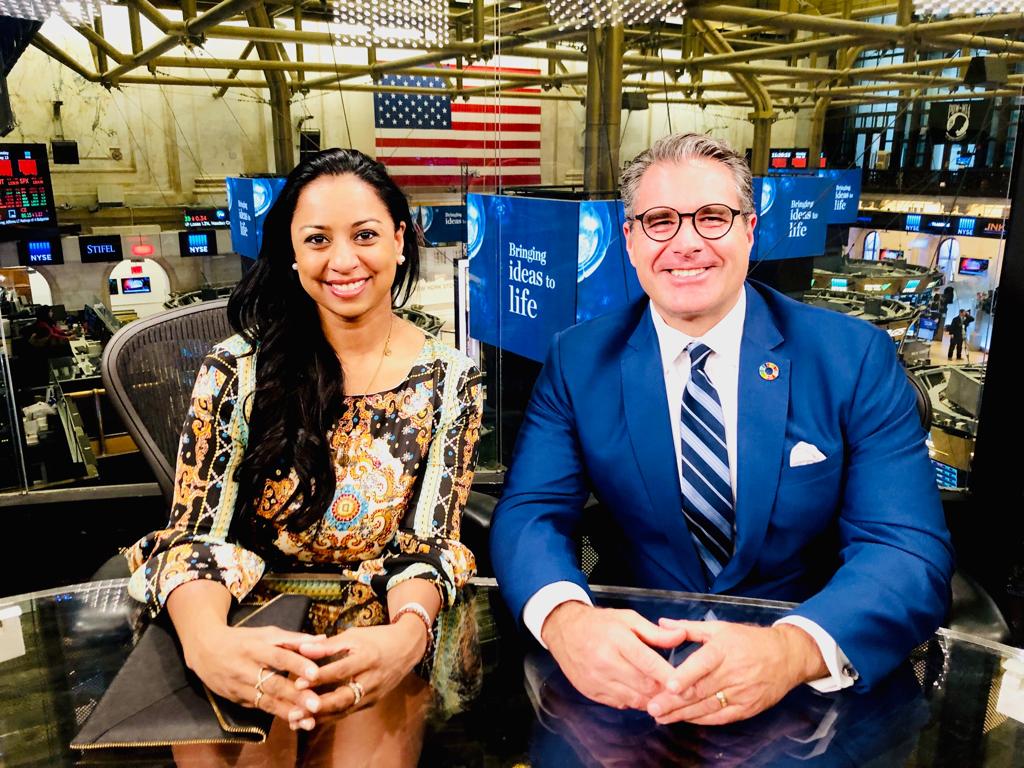 Anu Bhardwaj with Vincent Molinari, CEO of Fintech.TV — New York Stock Exchange, June 4, 2019