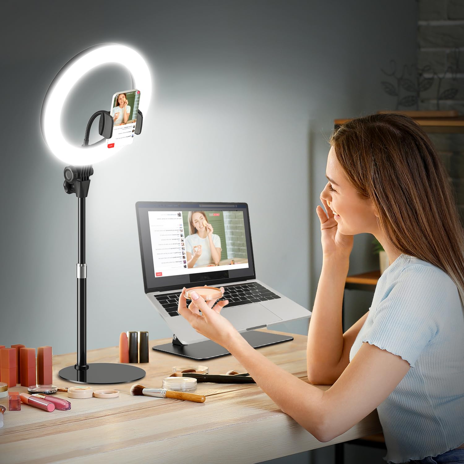 10" Desk Ring Light with Stand — White