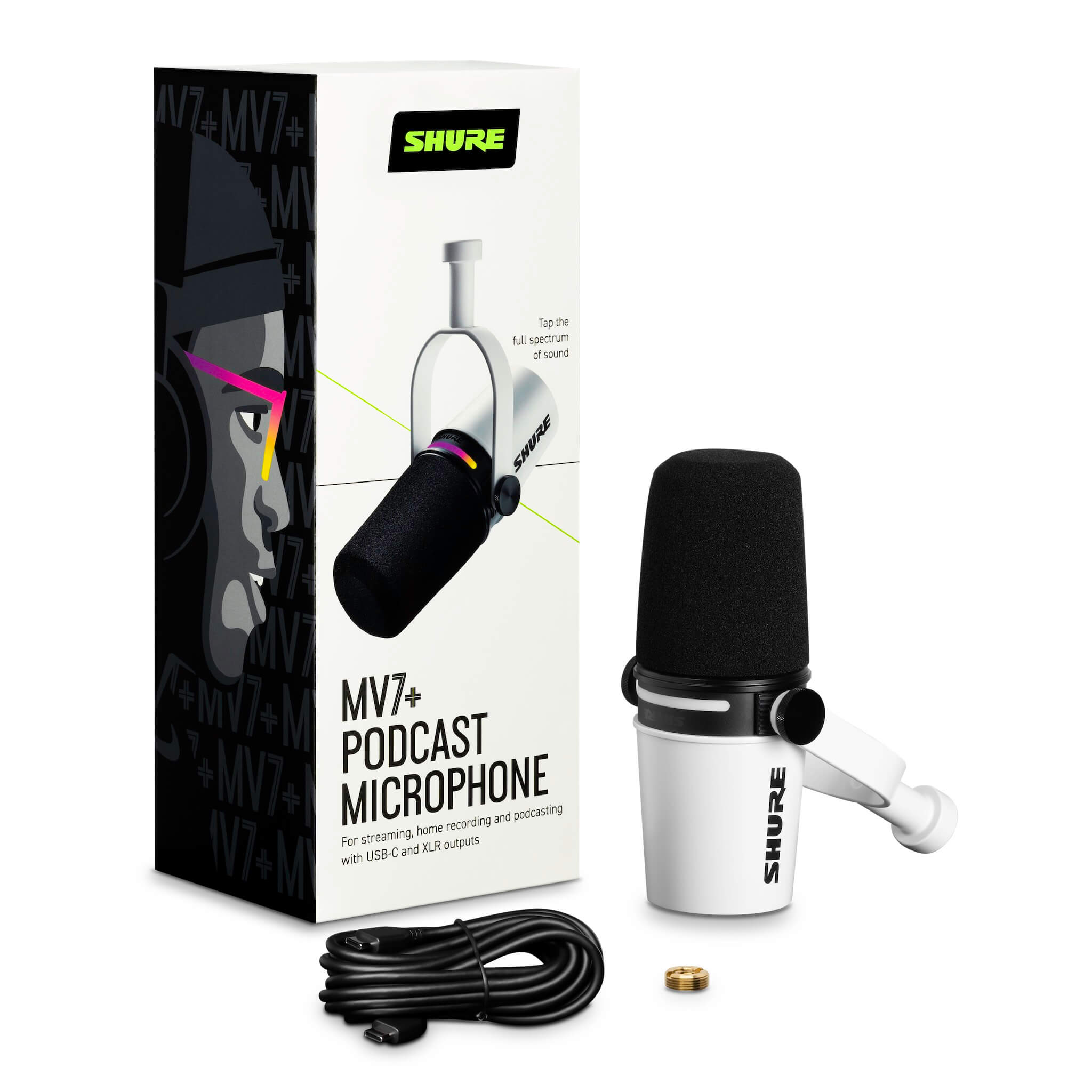Shure MV7 Plus White Podcast Microphone