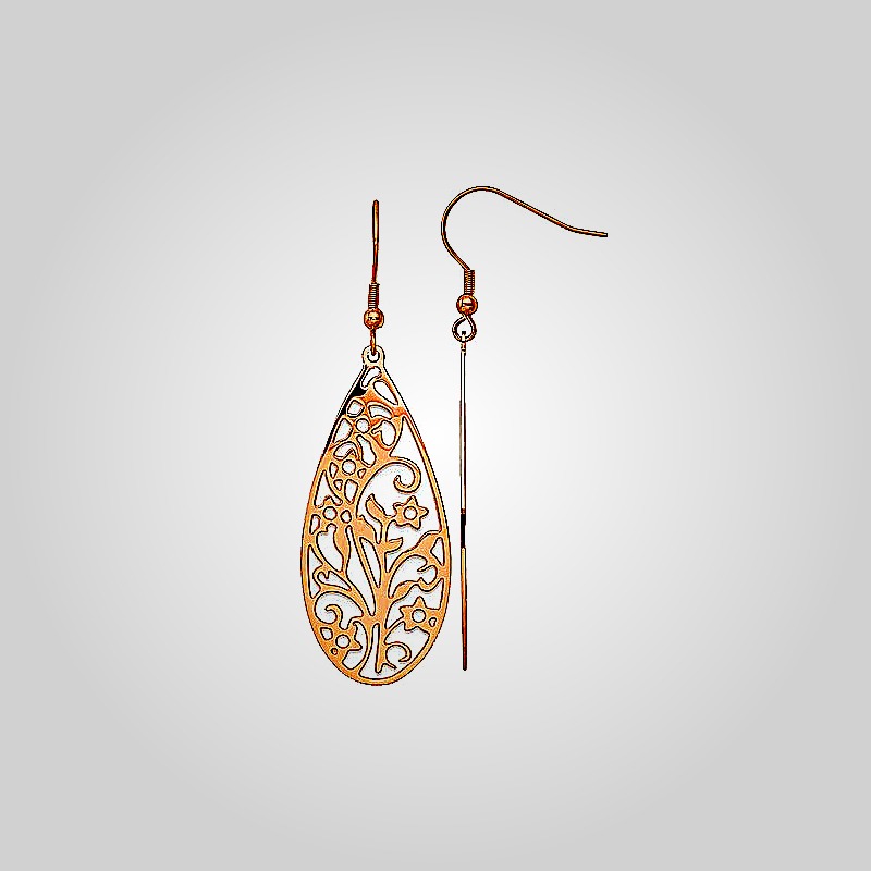 Lotus Flower Stainless Steel Dangle Earrings Rose Gold