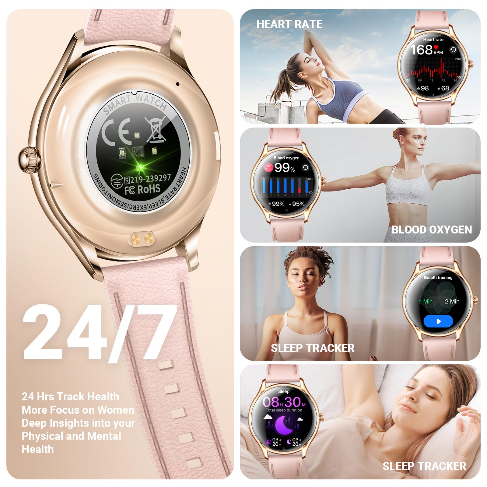OHUGNA Elegant Rose Gold Smart Watch Bracelet