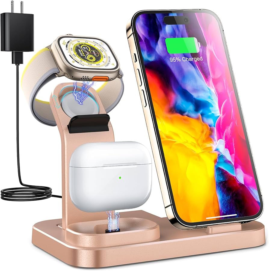 Rose Gold 3-in-1 Wireless Charging Station