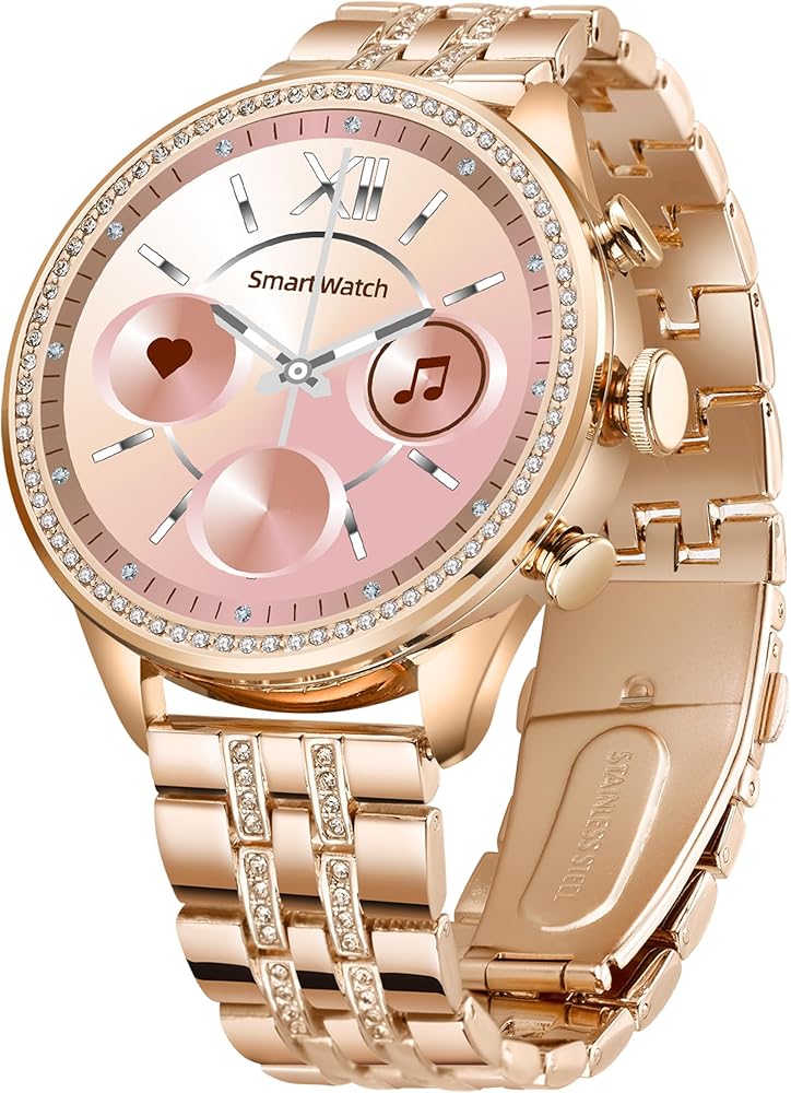 Rose Gold Ladies Smart Watch Bracelet — Diamond Bezel