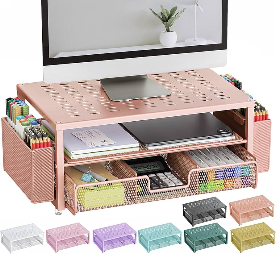 Rose Gold Desk Organizer and Monitor Stand