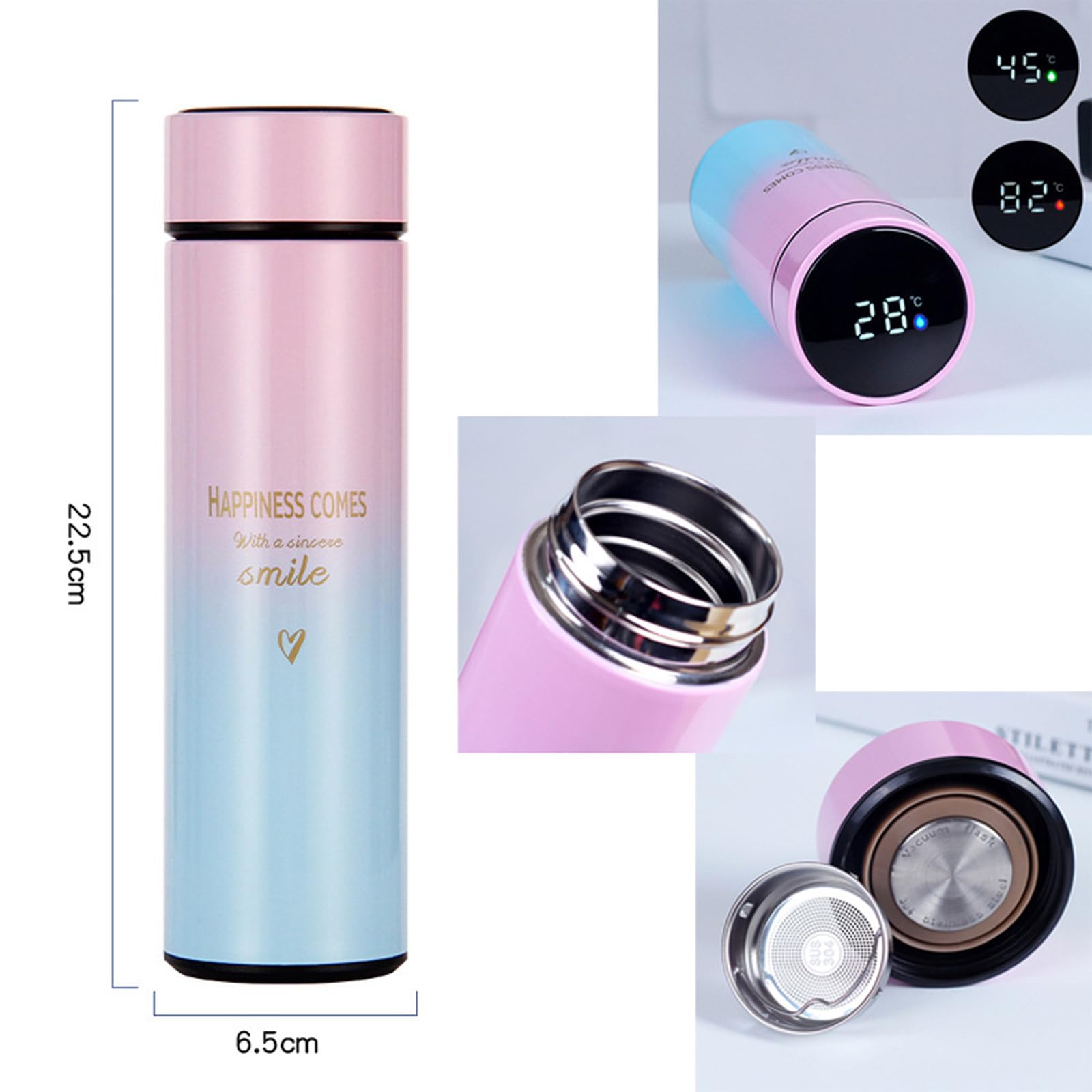Smart Vacuum Flask — LED Temperature Display, Pink